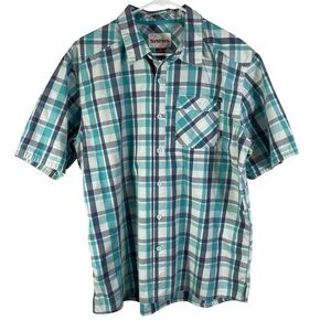Simms Fishing Shirt Mens XL Short Sleeve Button Up Plaid Pocket Colorful
